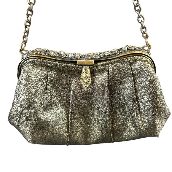 Menbur Event Clutch Gold Tone Metallic Bejewelled Ornate Clasp Retro Handbag - Picture 2 of 14